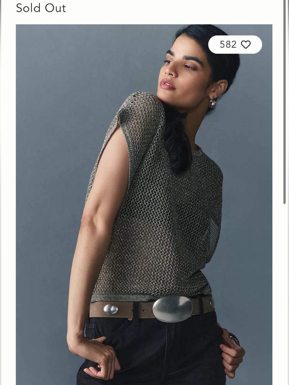 Anthropologie Metallic Mesh Knit Tank Top - Silver